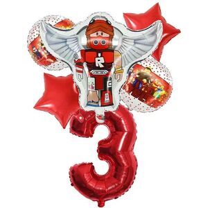 Roblox Balloon 6pcs Set with 3 Number (Red ) For Birthday Party Decoration